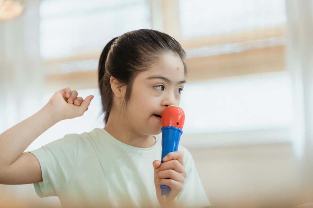 fluency in speech - girl holding microphone fluency in speech - girl holding microphone